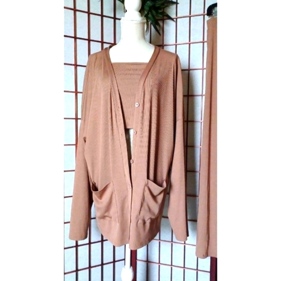 Shein Curve Plus Size Ribbed Open Edit 3-Piece So Soft Rib Cardigan Lounge Set - Picture 16 of 16